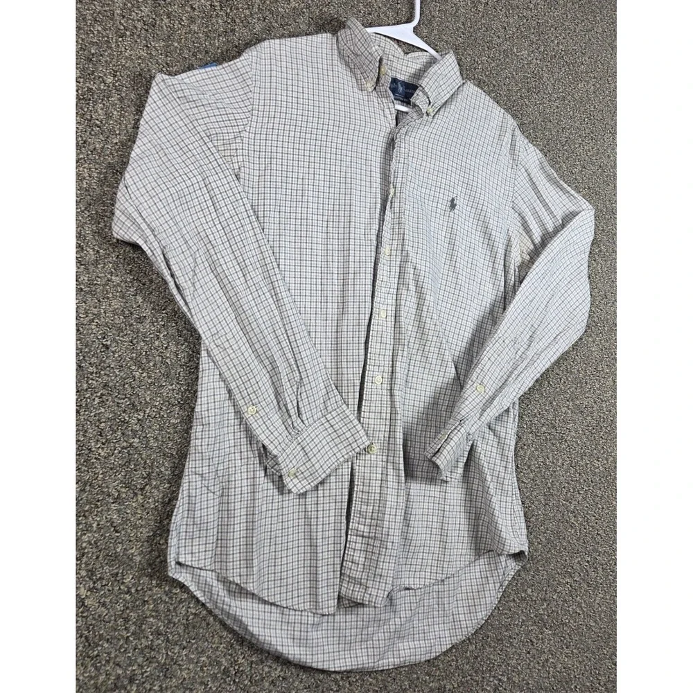 Polo Ralph Lauren Button Down Shirt Mens M Grey Check Custom Fit Cotton 0383‎